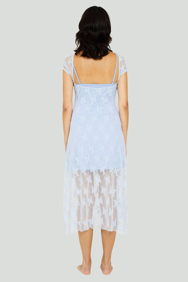 Flora Lace Bow Dress in Delicate Blue | Find Me Now The Label