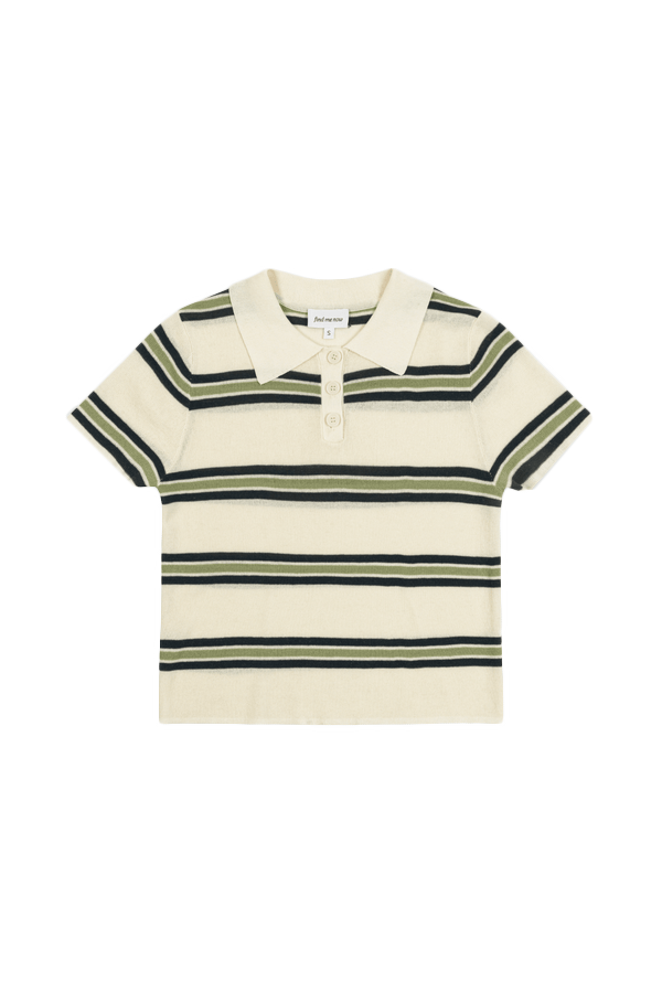 OLIVE KNIT POLO IN GREEN AND CREAM STRIPE