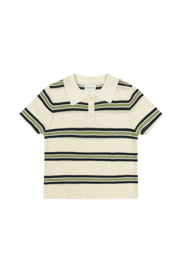 OLIVE KNIT POLO IN GREEN AND CREAM STRIPE
