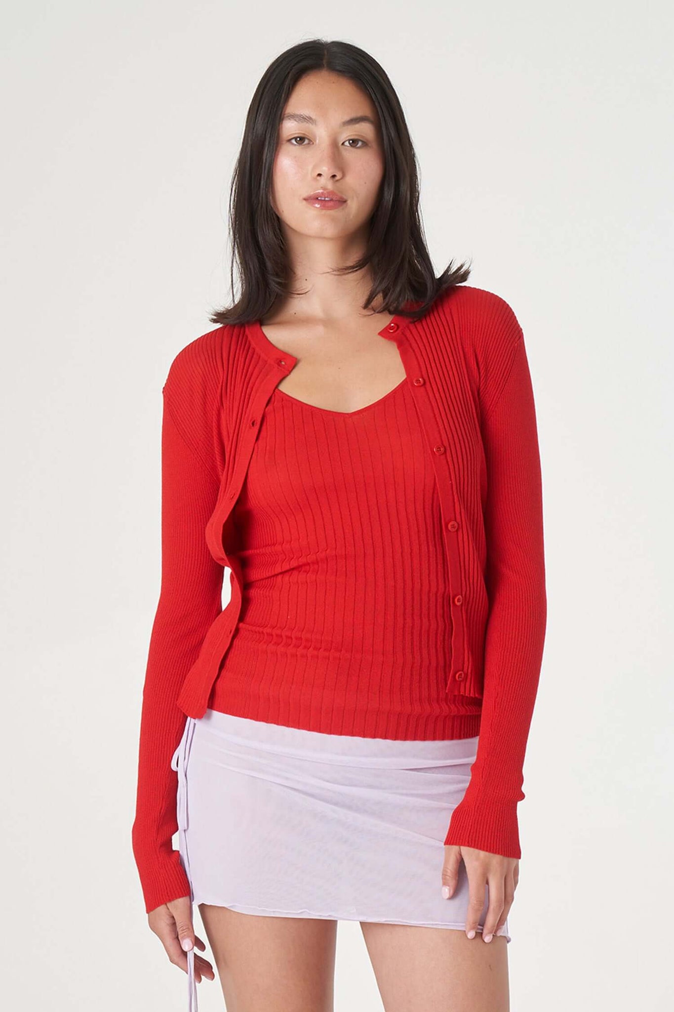 Light Weight Vary Rib Knit Cardigan