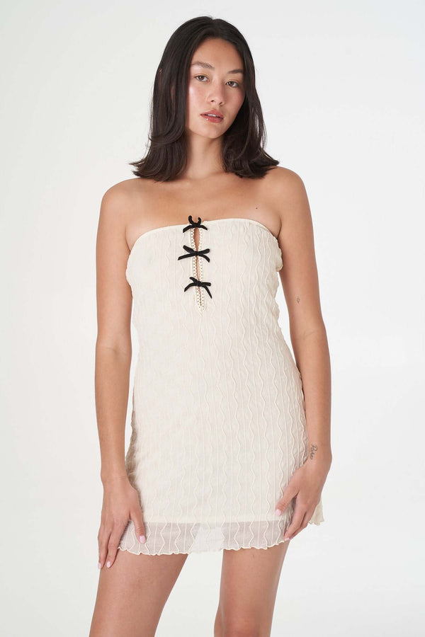 Ross Bow Strapless Micro Mini Dress in White | Find Me Now The Label findmenowthelabel Ross Bow Strapless Micro Mini Dress in White | Find Me Now The Label findmenowthelabel