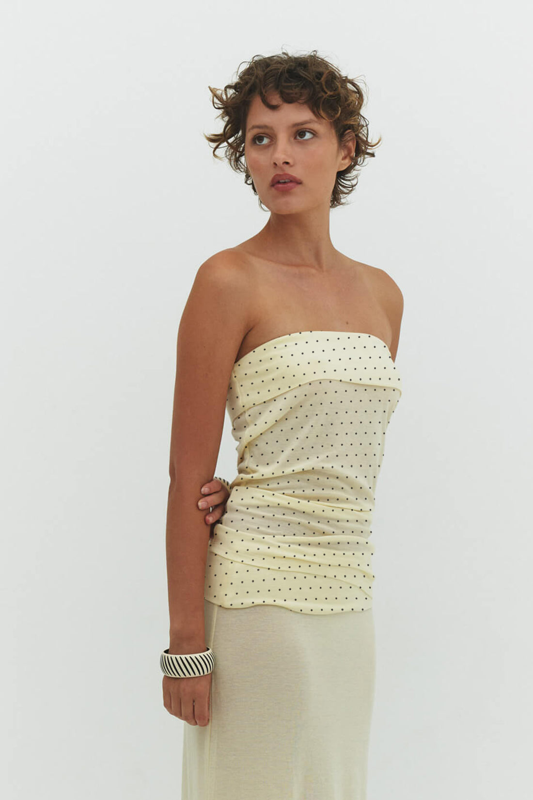 FOLDOVER TUBE TOP IN BUTTER DOT