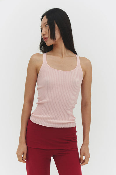 RIBBED KNIT TANK TOP IN POWDER PINK – findmenowthelabel