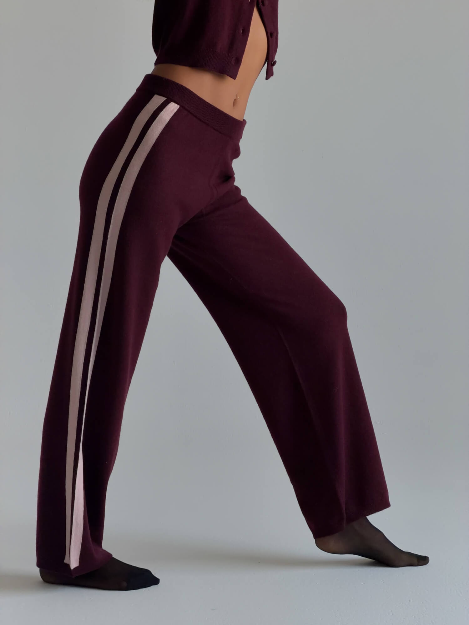 Cashmere Wool Stripe Wide-Leg Pant