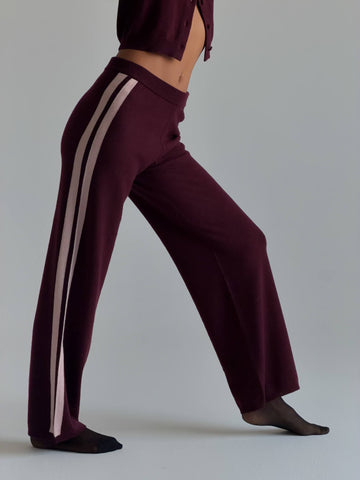 Cashmere Wool Stripe Wide-Leg Pant