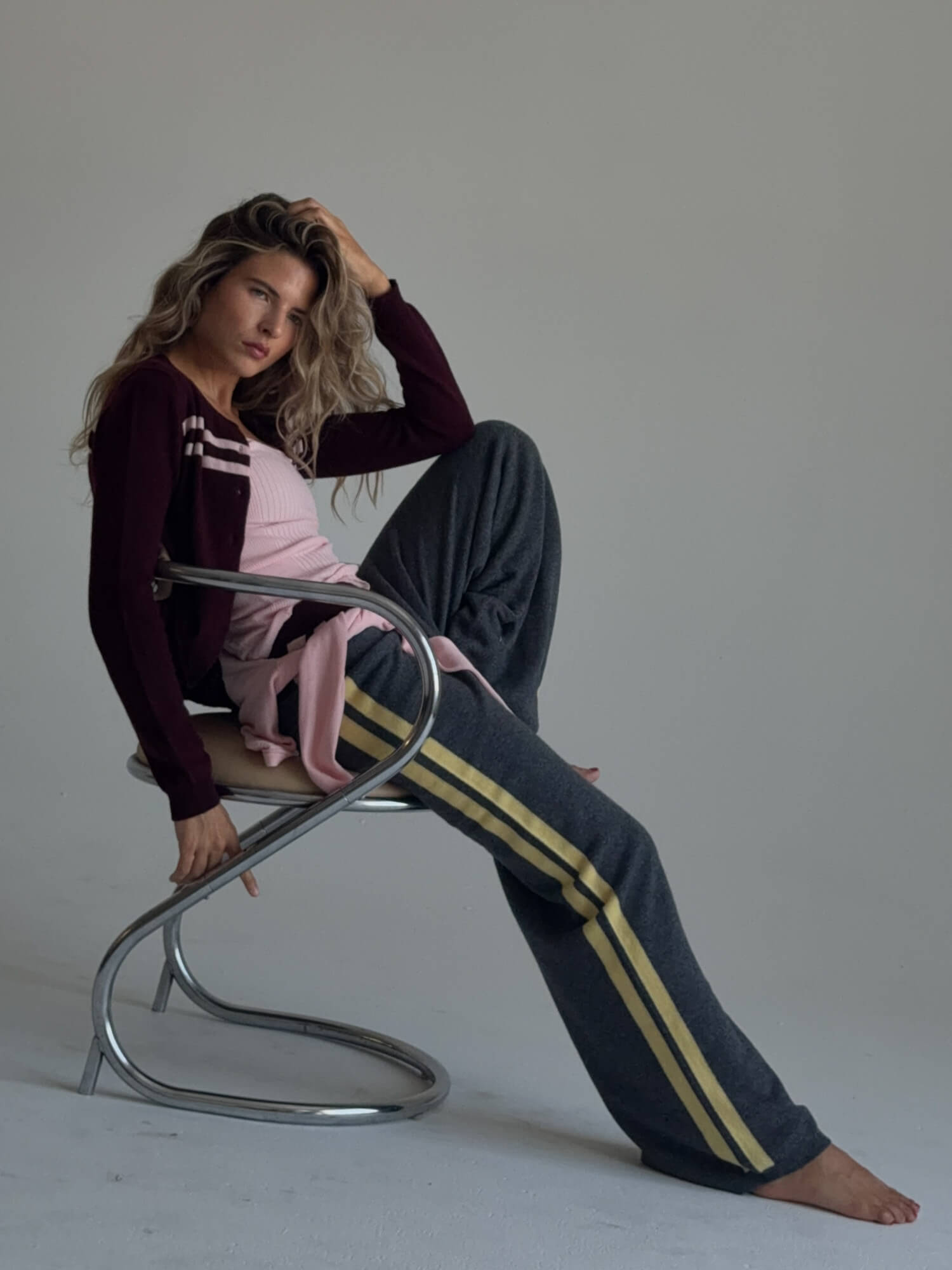 Cashmere Wool Stripe Wide-Leg Pant