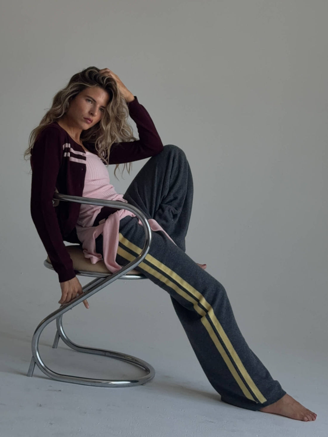 Cashmere Wool Stripe Wide-Leg Pant