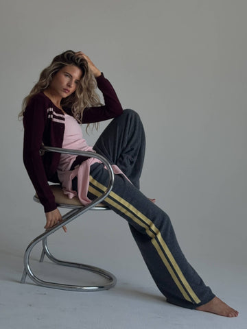 Cashmere Wool Stripe Wide-Leg Pant