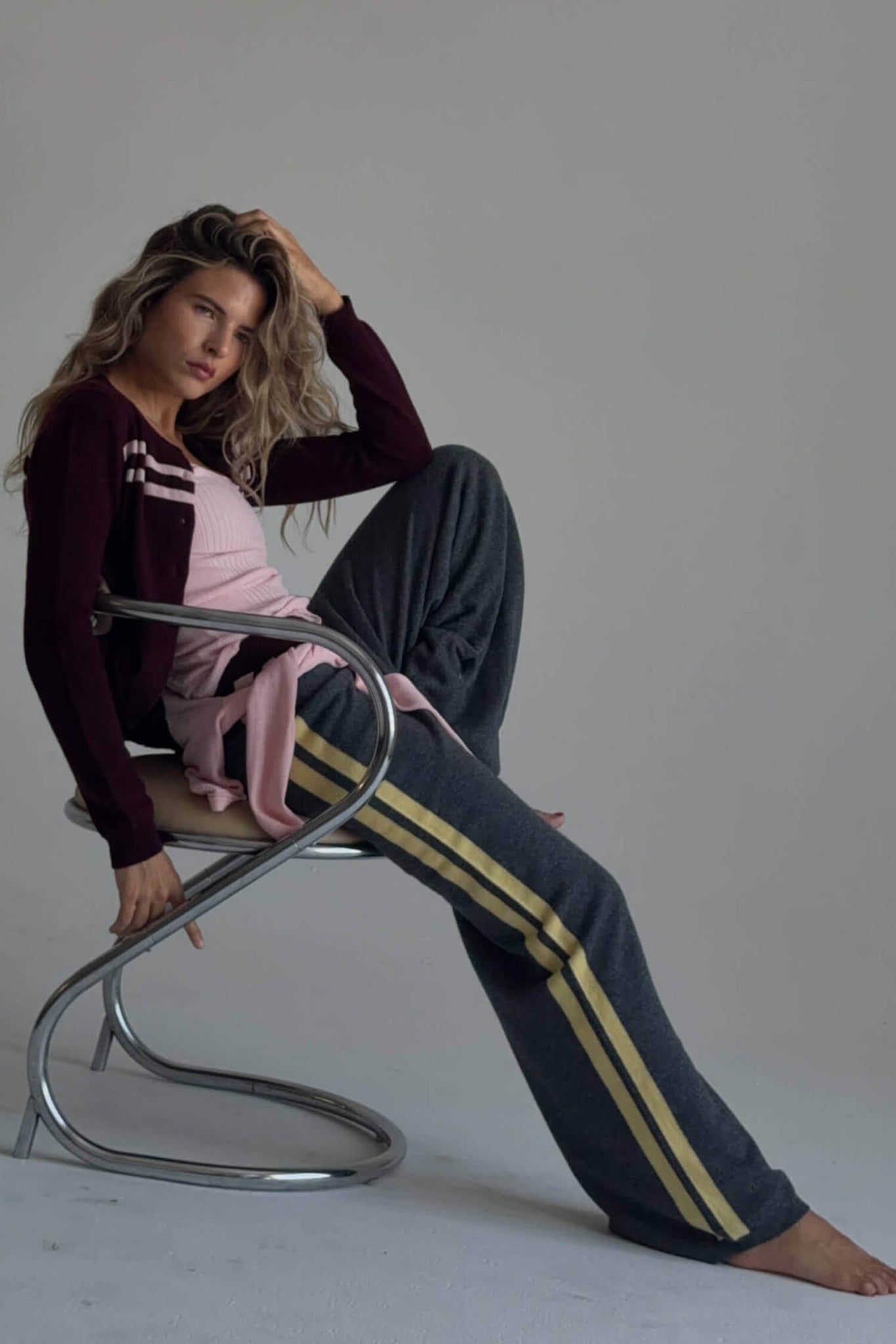 Cashmere Wool Stripe Wide-Leg Pant