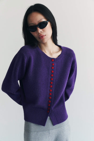 Iseul Crew Cardigan In Plum Pudding
