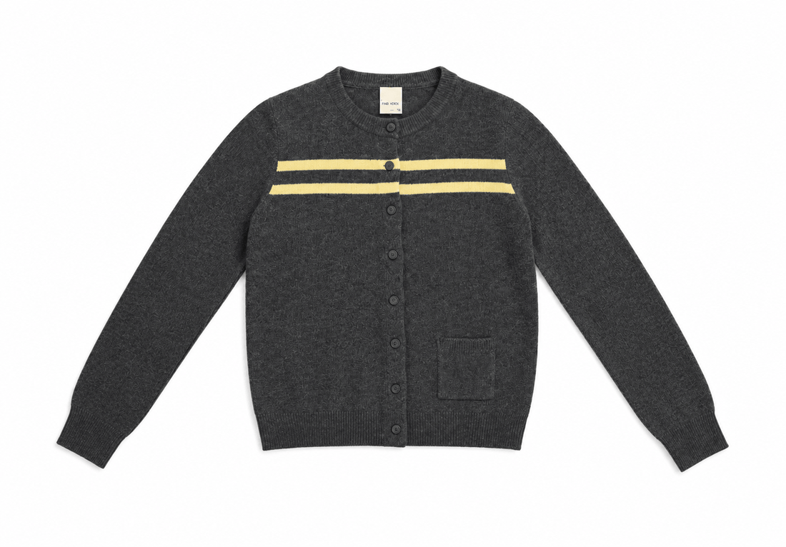 Cashmere Wool Stripe Cardigan in Black Sesame Butter
